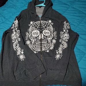 Torrid Grey Sugar Skull Zip Hoodie